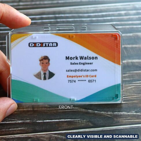 Bulk 50 Pack Hard Plastic Badge Holder-Horizontal Heavy Duty ID Card Holder for Badges-Rigid Case Single ID Protector with Easy Access Thumb Slot for Clips,Lanyards & Reels-Frosted Clear by DiDiSTAR in Saudi Arabia