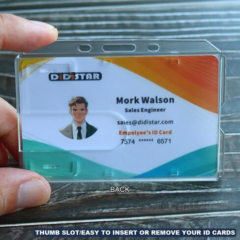 Bulk 50 Pack Hard Plastic Badge Holder-Horizontal Heavy Duty ID Card Holder for Badges-Rigid Case Single ID Protector with Easy Access Thumb Slot for Clips,Lanyards & Reels-Frosted Clear by DiDiSTAR in Saudi Arabia