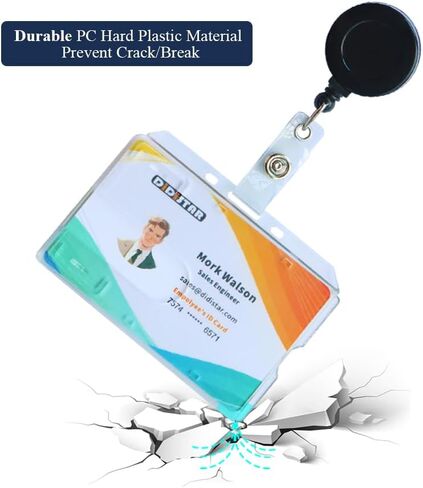 Bulk 50 Pack Hard Plastic Badge Holder-Horizontal Heavy Duty ID Card Holder for Badges-Rigid Case Single ID Protector with Easy Access Thumb Slot for Clips,Lanyards & Reels-Frosted Clear by DiDiSTAR in Saudi Arabia