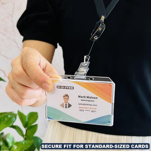 Bulk 50 Pack Hard Plastic Badge Holder-Horizontal Heavy Duty ID Card Holder for Badges-Rigid Case Single ID Protector with Easy Access Thumb Slot for Clips,Lanyards & Reels-Frosted Clear by DiDiSTAR in Saudi Arabia