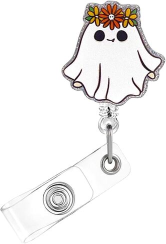 Halloween Badge Reel,Cute Ghost Acrylic Badge for ID Card Badge,Funny Pumpkin Floral Telescoping Retractable Badge Holder Alligator Clip Accessories for Nurse,Medical Worker,Nursing Student,Teacher in Kuwait