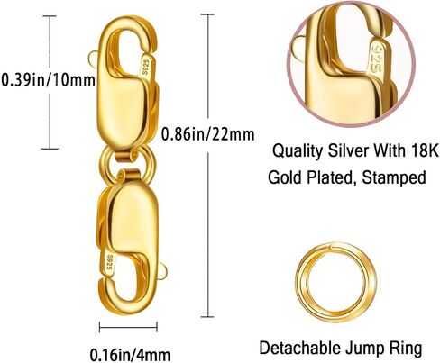 Bracelet Extender Double Lobster Clasp 925 Sterling Silver and Gold Pleted Necklace Clasps and Closures for DIY in Kuwait