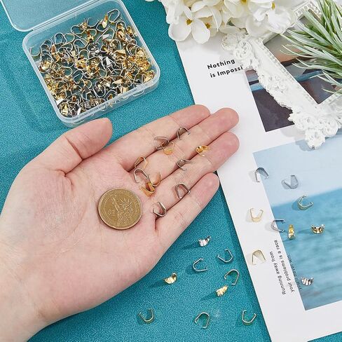Dicosmetic 200pcs 2 ألوان الفولاذ المقاوم للصدأ بكفائع قلادة صغيرة قرصة الكفالة مقطع 8x7x4mm مشبك مشبك القلادة الانتهاء من المشابك قلادة قلادة لصنع المجوهرات DIY in Saudi Arabia