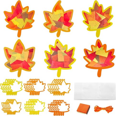 Joincci Fall Maple Leaves Kit For Kids- 36pcs عيد الشكر مع ملصقات مسبقة ، وأوراق الأنسجة ، وإمدادات الحرف اليدوية للعودة إلى Schoo Harvest Archate Dend in Kuwait