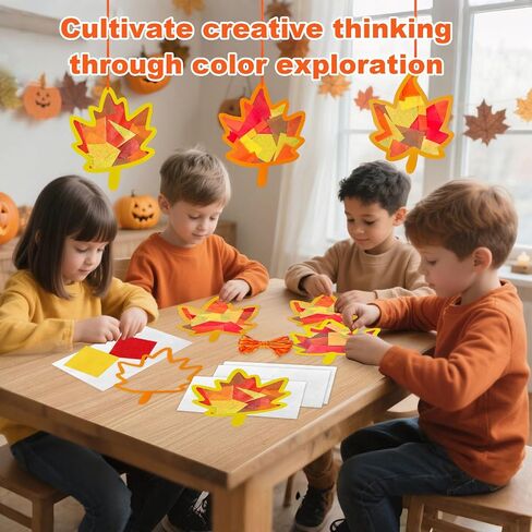 Joincci Fall Maple Leaves Kit For Kids- 36pcs عيد الشكر مع ملصقات مسبقة ، وأوراق الأنسجة ، وإمدادات الحرف اليدوية للعودة إلى Schoo Harvest Archate Dend in Kuwait