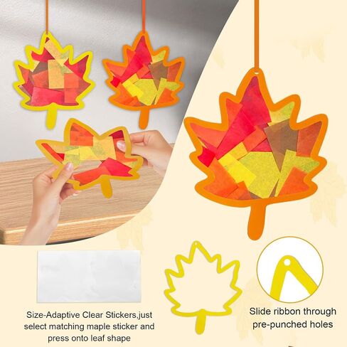 Joincci Fall Maple Leaves Kit For Kids- 36pcs عيد الشكر مع ملصقات مسبقة ، وأوراق الأنسجة ، وإمدادات الحرف اليدوية للعودة إلى Schoo Harvest Archate Dend in Kuwait