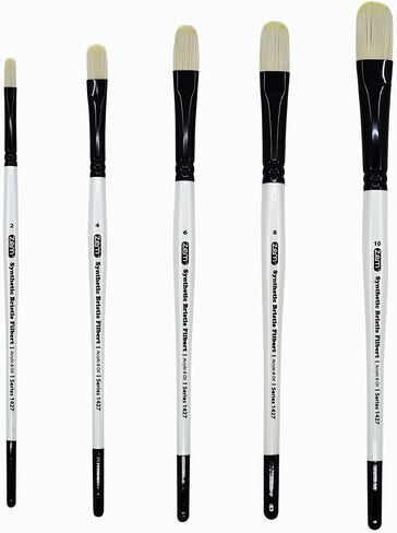 ZEM Brush White Hog Bristle Synthetic Filberts Artist Brush Set 5 pcs Sizes 2 4 6 8 10 | Acrylic and Oil in Saudi Arabia