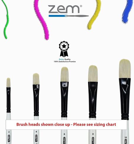 ZEM Brush White Hog Bristle Synthetic Filberts Artist Brush Set 5 pcs Sizes 2 4 6 8 10 | Acrylic and Oil in Saudi Arabia