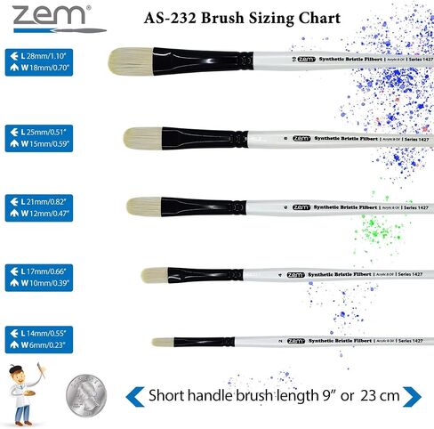 ZEM Brush White Hog Bristle Synthetic Filberts Artist Brush Set 5 pcs Sizes 2 4 6 8 10 | Acrylic and Oil in Saudi Arabia