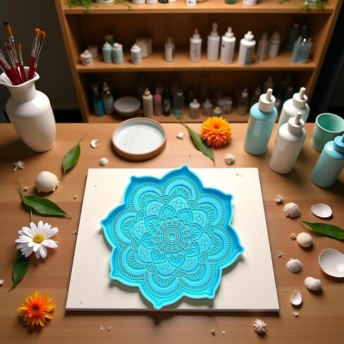 Blue Epoxy Resin Silicone Molds - Epoxy Resin Mold Flower Tray Cup Mat Casting Silicone Mould DIY Crafts Home Decoration Making Tools Sculpture Supplies, 4.7x4.7x0.27inches Jewelry Casting Supplies in Saudi Arabia