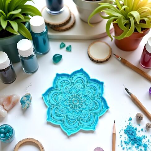 Blue Epoxy Resin Silicone Molds - Epoxy Resin Mold Flower Tray Cup Mat Casting Silicone Mould DIY Crafts Home Decoration Making Tools Sculpture Supplies, 4.7x4.7x0.27inches Jewelry Casting Supplies in Saudi Arabia