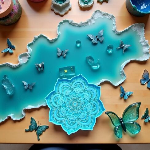 Blue Epoxy Resin Silicone Molds - Epoxy Resin Mold Flower Tray Cup Mat Casting Silicone Mould DIY Crafts Home Decoration Making Tools Sculpture Supplies, 4.7x4.7x0.27inches Jewelry Casting Supplies in Saudi Arabia