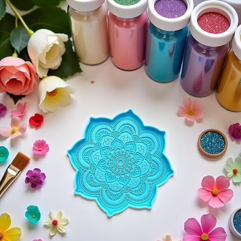Blue Epoxy Resin Silicone Molds - Epoxy Resin Mold Flower Tray Cup Mat Casting Silicone Mould DIY Crafts Home Decoration Making Tools Sculpture Supplies, 4.7x4.7x0.27inches Jewelry Casting Supplies in Saudi Arabia