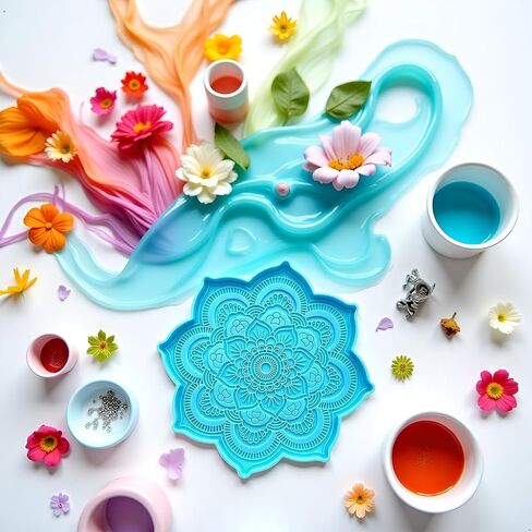 Blue Epoxy Resin Silicone Molds - Epoxy Resin Mold Flower Tray Cup Mat Casting Silicone Mould DIY Crafts Home Decoration Making Tools Sculpture Supplies, 4.7x4.7x0.27inches Jewelry Casting Supplies in Saudi Arabia