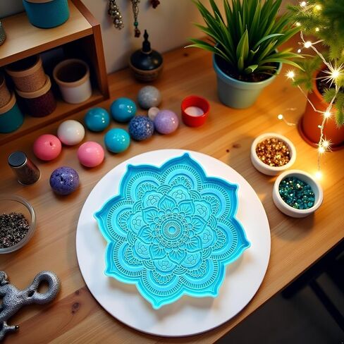 Blue Epoxy Resin Silicone Molds - Epoxy Resin Mold Flower Tray Cup Mat Casting Silicone Mould DIY Crafts Home Decoration Making Tools Sculpture Supplies, 4.7x4.7x0.27inches Jewelry Casting Supplies in Saudi Arabia