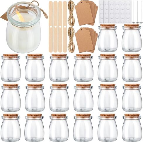 Teenyyou 20 Pack Glass Candle Jars for Making Candles 3.4 oz Small Clear Empty Glass Jars with Airtight Bamboo Lids Candle Wick Twine Label and Wax Core Holder for Wedding Party Baby Shower Guest Gift in Saudi Arabia