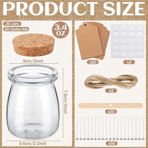 Teenyyou 20 Pack Glass Candle Jars for Making Candles 3.4 oz Small Clear Empty Glass Jars with Airtight Bamboo Lids Candle Wick Twine Label and Wax Core Holder for Wedding Party Baby Shower Guest Gift in Saudi Arabia