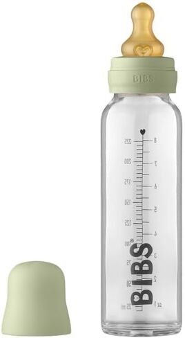BIBS Baby Glass Bottle. Anti-Colic. Round Natural Rubber Latex Nipple. Supports Natural Breastfeeding, Complete Set - 225 ml, Dusky Lilac in Saudi Arabia