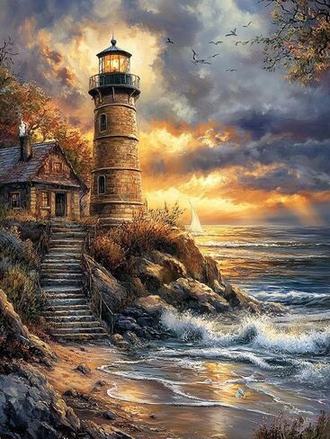 Beach Lighthouse Preprinted 11CT Cross Stitch Kits for Beginners & Adults - Easy Needlepoint Patterns for Home Decor & Craftings in Saudi Arabia