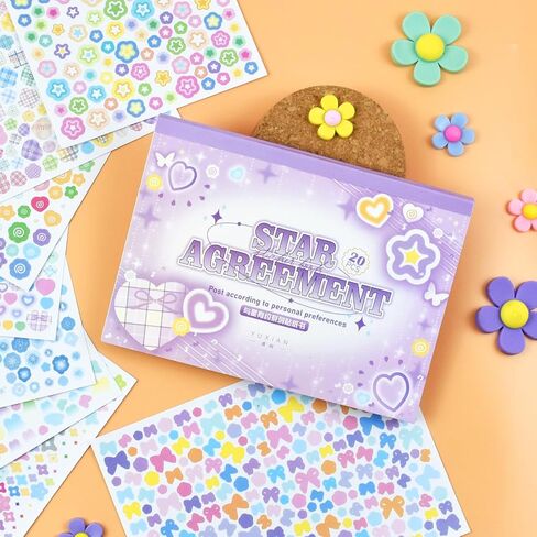 4000 PCS Korean Stickers Book for Kpop, Deco Stickers Photocard Cute Small Korean Glitter Sticker Butterfly Stars Heart Bows Ribbons for Kids Girls Boys in Saudi Arabia