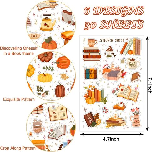 Whaline 30 Sheet Fall Scrapbook Stickers Book Pumpkin Leaves Journal Decals for Autumn Thanksgiving Laptop Water Bottle Decoration Supplies in Saudi Arabia