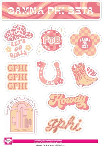 Gamma Phi Beta Sticker Sheet - Western Design Vinyl Sorority Stickers with Officially Licensed Designs, Removable Adhesive, 10 Stickers per Sheet, by Sorority Shop in Saudi Arabia