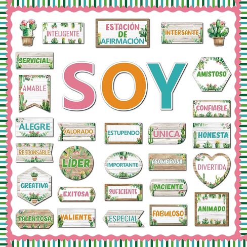 محطة تأكيد ملونة مجلس النشرة الإسبانية للفصول الدراسية لوحة نشرة التحفيزية الملونة اللوحات الإيجابية الملهمة لمكتبة المدرسة ديكور الجدار المكتبة مرة أخرى إلى اللوازم المدرسية in Saudi Arabia