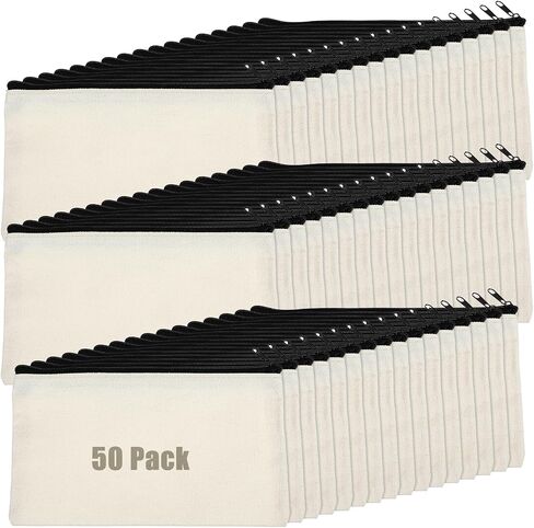 50 Pack Canvas Zipper pencil Pouch Bulk Blank DIY Craft Bag canvas makeup Pouch Multipurpose Toiletry Tote Bag for Makeup Travel Cosmetic Stationary Storage(Beige) in Saudi Arabia