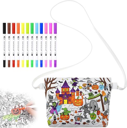 13 Pcs DIY Color Your Own Unicorn Bags 11 x 7'' Coloring Craft Crossbody Goodie Bag Not Easy to Fade Canvas with 12 Markers Pens for Creative Educational Arts Activity Fun Gift in Saudi Arabia