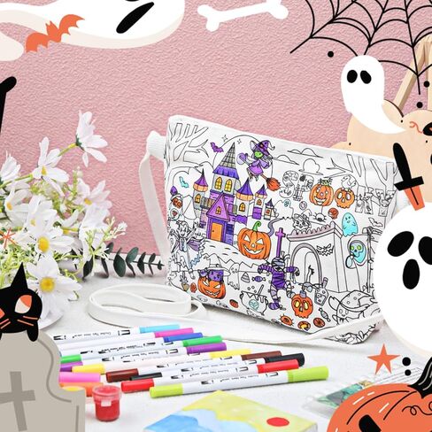 13 Pcs DIY Color Your Own Unicorn Bags 11 x 7'' Coloring Craft Crossbody Goodie Bag Not Easy to Fade Canvas with 12 Markers Pens for Creative Educational Arts Activity Fun Gift in Saudi Arabia