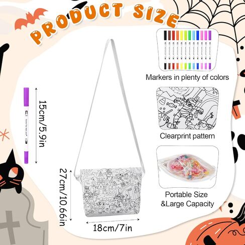 13 Pcs DIY Color Your Own Unicorn Bags 11 x 7'' Coloring Craft Crossbody Goodie Bag Not Easy to Fade Canvas with 12 Markers Pens for Creative Educational Arts Activity Fun Gift in Saudi Arabia