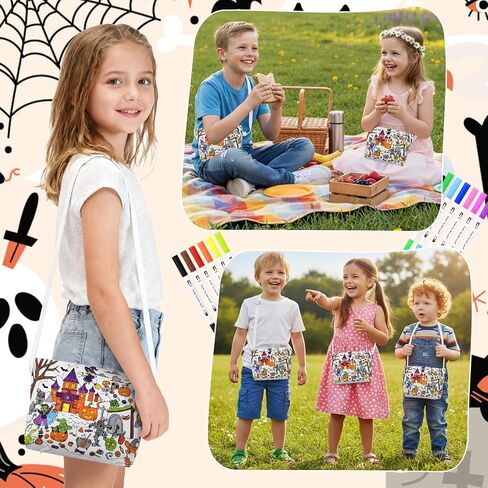 13 Pcs DIY Color Your Own Unicorn Bags 11 x 7'' Coloring Craft Crossbody Goodie Bag Not Easy to Fade Canvas with 12 Markers Pens for Creative Educational Arts Activity Fun Gift in Saudi Arabia
