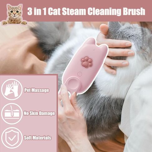 Cat Steam Brush for Shedding, 3 in 1 Water Cat Cleaning Brush, Pet Hair Brushes for Shedding, Massage, Grooming, Cleaning, Steamy Pet Brushes for Cats, Dogs (Pink) in Saudi Arabia