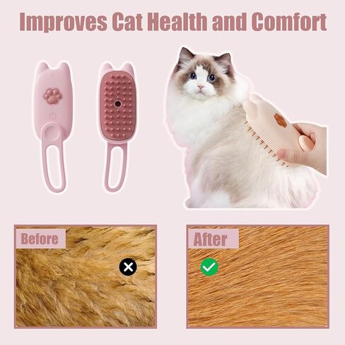 Cat Steam Brush for Shedding, 3 in 1 Water Cat Cleaning Brush, Pet Hair Brushes for Shedding, Massage, Grooming, Cleaning, Steamy Pet Brushes for Cats, Dogs (Pink) in Saudi Arabia