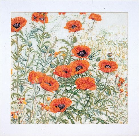 Thea Gouverneur - Counted Cross Stitch Kit - Orange Poppies - Aida - 16 Count - Embroidery Kit for Adults - DMC Embroidery Threads and Other Cross Stitch Supplies Included - 2062A in Saudi Arabia