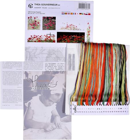 Thea Gouverneur - Counted Cross Stitch Kit - Orange Poppies - Aida - 16 Count - Embroidery Kit for Adults - DMC Embroidery Threads and Other Cross Stitch Supplies Included - 2062A in Saudi Arabia