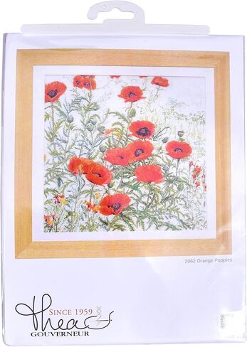 Thea Gouverneur - Counted Cross Stitch Kit - Orange Poppies - Aida - 16 Count - Embroidery Kit for Adults - DMC Embroidery Threads and Other Cross Stitch Supplies Included - 2062A in Saudi Arabia