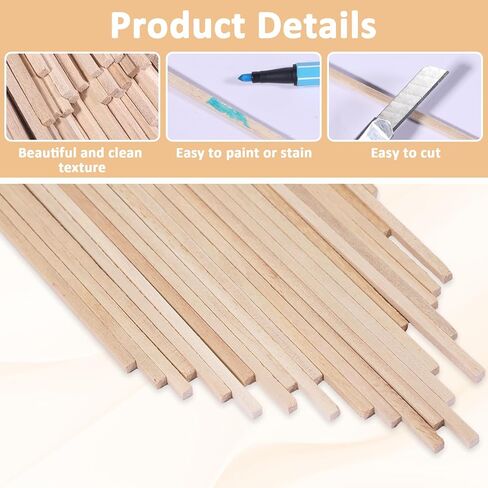 BEWUDY 100PCS BALLASA عصي الخشب ، 1/8 × 1/8 × 12 بوصة شرائح خشبية مربعة قضبان سد من الخشب الصلب غير المكتمل لمشاريع مصبوب DIY مصنوعة in Kuwait