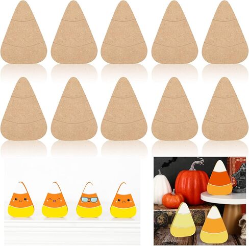 Whaline 10Pcs Halloween Wooden Candy Corn Cutouts with Line Blank Candy Corn Unfinished Table Wooden Signs for Halloween Home Kitchen Office Table DIY Tiered Tray Decor Party Supplies in Saudi Arabia