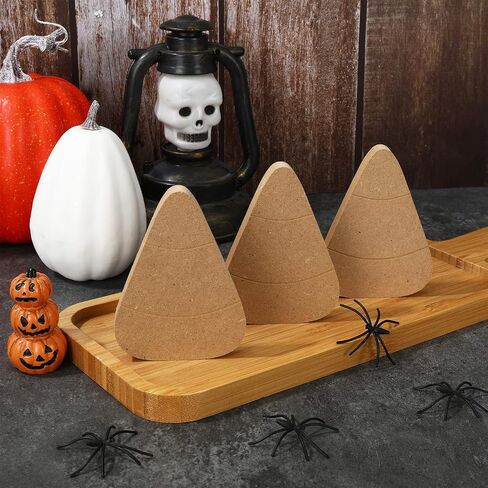 Whaline 10Pcs Halloween Wooden Candy Corn Cutouts with Line Blank Candy Corn Unfinished Table Wooden Signs for Halloween Home Kitchen Office Table DIY Tiered Tray Decor Party Supplies in Saudi Arabia