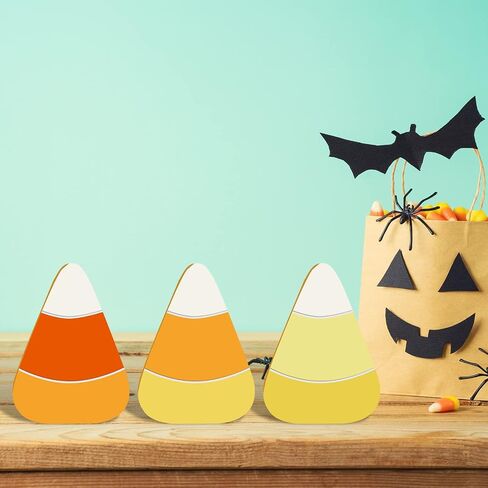 Whaline 10Pcs Halloween Wooden Candy Corn Cutouts with Line Blank Candy Corn Unfinished Table Wooden Signs for Halloween Home Kitchen Office Table DIY Tiered Tray Decor Party Supplies in Saudi Arabia