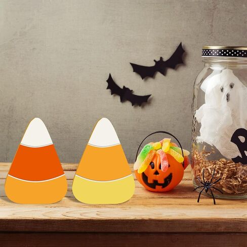 Whaline 10Pcs Halloween Wooden Candy Corn Cutouts with Line Blank Candy Corn Unfinished Table Wooden Signs for Halloween Home Kitchen Office Table DIY Tiered Tray Decor Party Supplies in Saudi Arabia