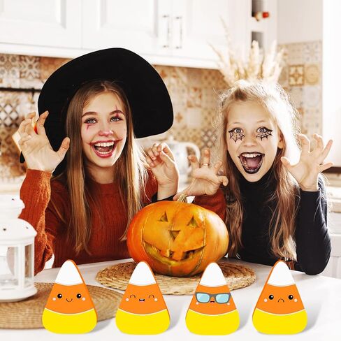 Whaline 10Pcs Halloween Wooden Candy Corn Cutouts with Line Blank Candy Corn Unfinished Table Wooden Signs for Halloween Home Kitchen Office Table DIY Tiered Tray Decor Party Supplies in Saudi Arabia