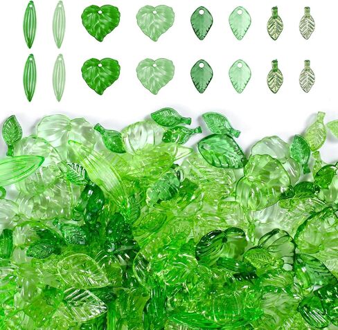 400PCS Green Leaf Beads for Jewelry Making Transparent Acrylic Leaf Charms Plant Bead for Beaded Plant Earrings Necklaces Bracelets Pendants DIY Crafts, Assorted Cute Leaves Beads Caps Set in Saudi Arabia