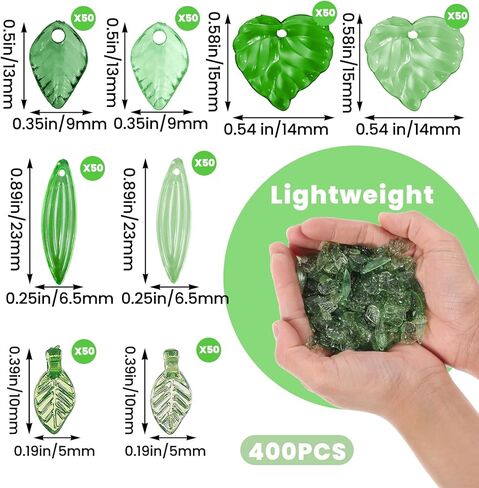 400PCS Green Leaf Beads for Jewelry Making Transparent Acrylic Leaf Charms Plant Bead for Beaded Plant Earrings Necklaces Bracelets Pendants DIY Crafts, Assorted Cute Leaves Beads Caps Set in Saudi Arabia