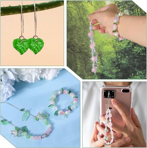 400PCS Green Leaf Beads for Jewelry Making Transparent Acrylic Leaf Charms Plant Bead for Beaded Plant Earrings Necklaces Bracelets Pendants DIY Crafts, Assorted Cute Leaves Beads Caps Set in Saudi Arabia