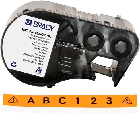 Brady Authentic (M4C-500-595-OR-BK) في جميع ملصقات الفينيل الدائمة في جميع الأحوال الجوية 0.5 باللون الأسود W × 25 قدمًا على البرتقال. للاستخدام مع طابعات الملصقات BMP41 و BMP51 و M410 و M510 و M511. in Saudi Arabia