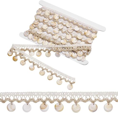 Ph Pandahall Shell Fringe Trim Braid Lace Trim 1-3/8 بوصة عرض شرابة الشريط الواسع الشريط البوهو الشديد القطع الأسلحة العرقية لخياطة زي الستار الصيفي ديكور DIY Craft 3.3 ياردة in Saudi Arabia