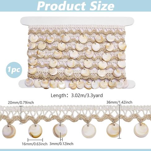 Ph Pandahall Shell Fringe Trim Braid Lace Trim 1-3/8 بوصة عرض شرابة الشريط الواسع الشريط البوهو الشديد القطع الأسلحة العرقية لخياطة زي الستار الصيفي ديكور DIY Craft 3.3 ياردة in Saudi Arabia