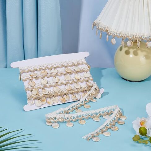 Ph Pandahall Shell Fringe Trim Braid Lace Trim 1-3/8 بوصة عرض شرابة الشريط الواسع الشريط البوهو الشديد القطع الأسلحة العرقية لخياطة زي الستار الصيفي ديكور DIY Craft 3.3 ياردة in Saudi Arabia